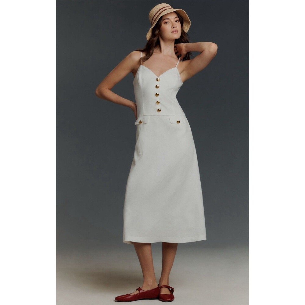 Anthropologie Endless Rose Midi Dress White Linen Sleeveless Preppy Size XS NWT